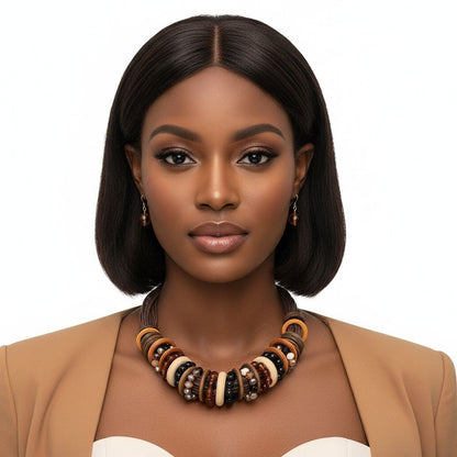 Collar Earthy Artisan Leather Wood Disc Necklace