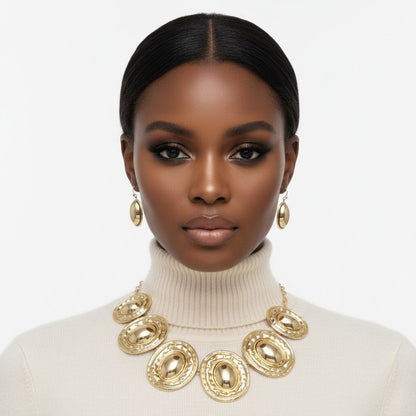 Collar Gold Organic Oval Domed Link Necklace