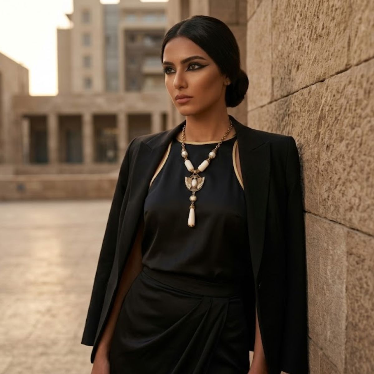 Egyptian Gold Scarab Ivory Pendant Necklace