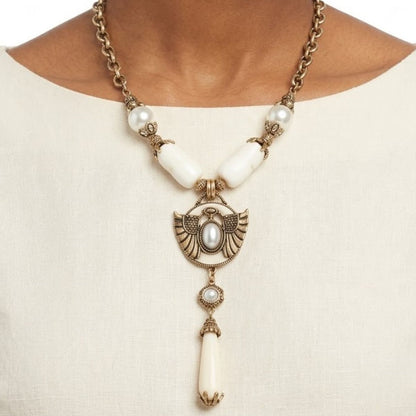 Egyptian Gold Scarab Ivory Pendant Necklace