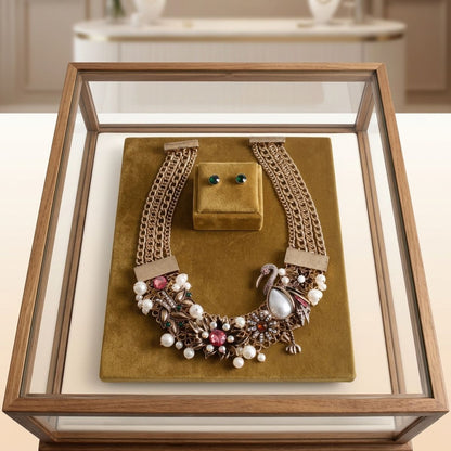 Opulent Gold Pink Flamingo Statement Necklace